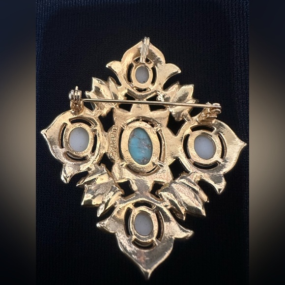 Vintage Sarah Coventry brooch pendant art glass simulated turquoise blue large - Picture 2 of 4